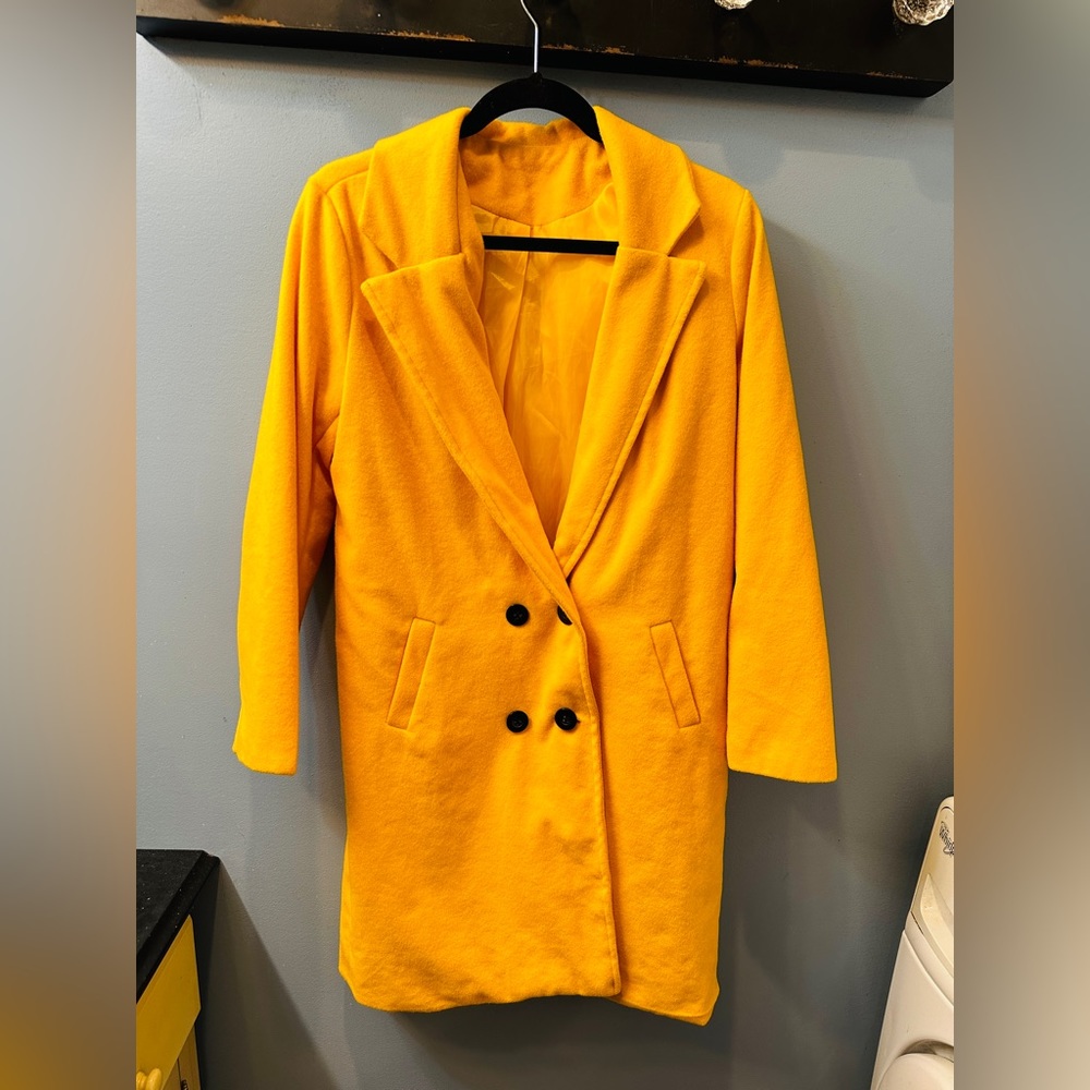 Women's Double-Breasted Yellow Coat - Bright Mustard